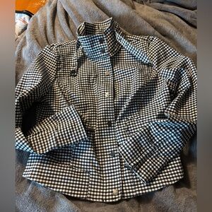 White House Black Market gingham military-style cropped jacket